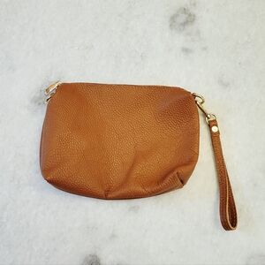 Tourance Tan Brown Pebbled Leather Wristlet Made in Italy